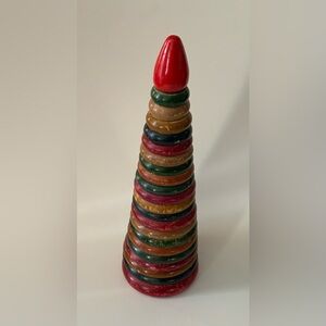 Vintage Stacked Wooden Ring Tower - Multi Color